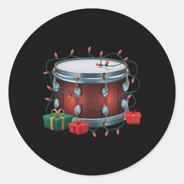 Drummer Drum Xmas Lighting Santa Musical Drum Chri Classic Round Sticker (Front)