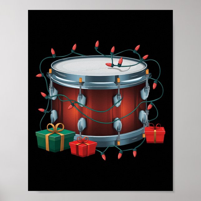 Drummer Drum Xmas Lighting Santa Musical Drum Chri Poster (Front)