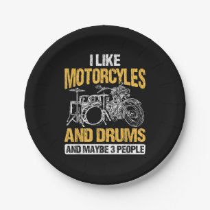 Drummer Drumming I Like Motorcycles And Drums Paper Plate