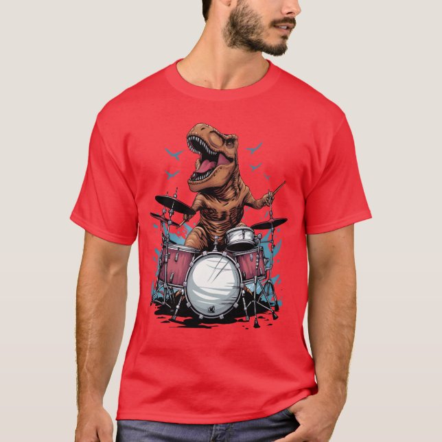 Drummer Drumming Musicanre Dino Dinosaur Band frie T-Shirt (Front)