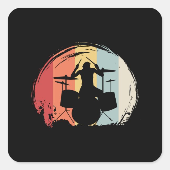 Drummer Drumming Retro Square Sticker (Front)