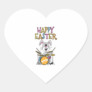 Drummer Easter Bunny Playing Drums Heart Sticker