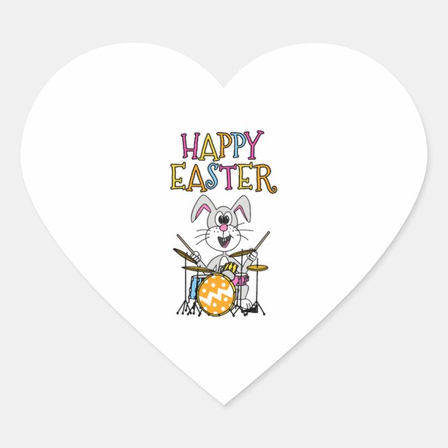 Drummer Easter Bunny Playing Drums Heart Sticker (Front)