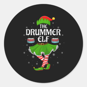 Drummer Elf Christmas Family Girls Women Elf Squad Classic Round Sticker