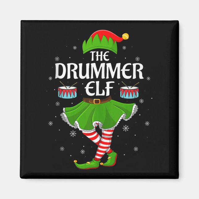 Drummer Elf Christmas Family Girls Women Elf Squad Magnet (Front)