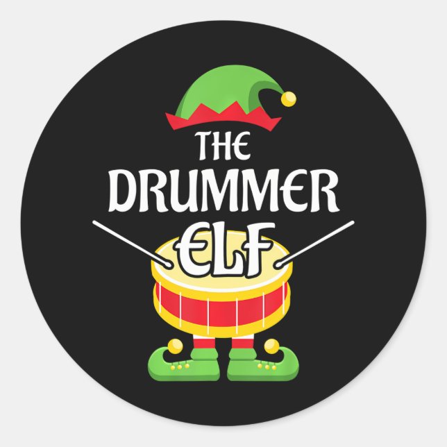 Drummer Elf Family Matching Group Christmas Drum Classic Round Sticker (Front)