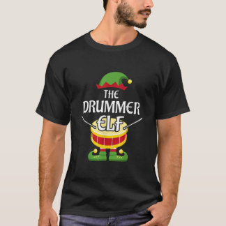 Drummer Elf Family Matching Group Christmas Drum  T-Shirt