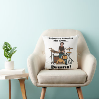 Drummer Enjoying Playing My Drums Musical Birthday Cushion