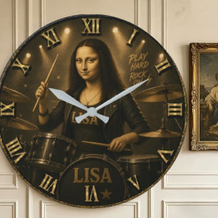 Drummer Funny Mona Lisa Rock Music Drum Set Gift Large Clock