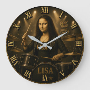 Drummer Funny Mona Lisa Rock Music Drum Set Gift Large Clock