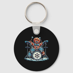 Drummer Gingerbread Playing Drums Funny Christmas  Key Ring