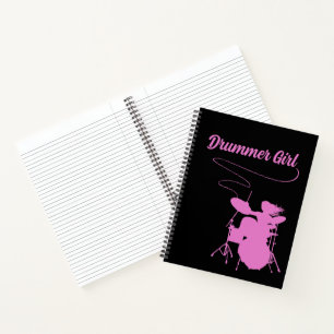 Drummer Girl Drum Kit Musician Rock & Roll Music Notebook