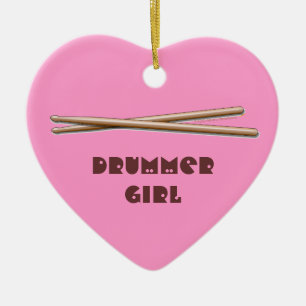 Drummer Girl Drumsticks Customisable Pink Ornament