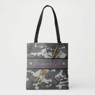 Drummer Girl Drumsticks Percussion Band Drumming Tote Bag