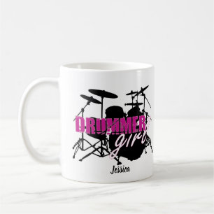 Drummer girl First Name Cute Purple Black Text Coffee Mug