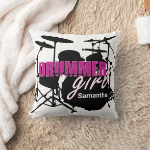 Drummer Girl First Name Grunge Purple with Text Cushion