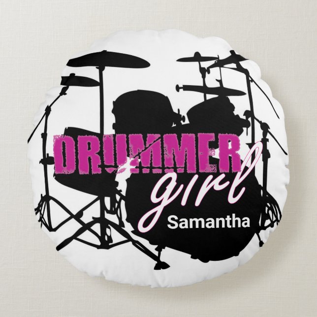Drummer Girl First Name Grunge Purple with Text Ro Round Cushion (Front)