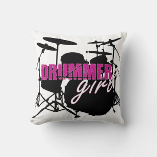 DRUMMER girl Purple Black and White Cushion