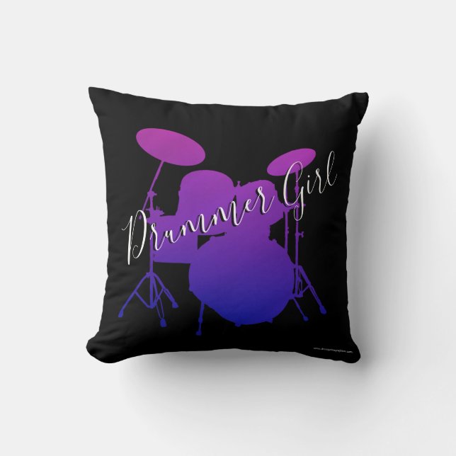Drummer Girl Rock &amp; Roll Drum Kit Drumming Cushion (Front)