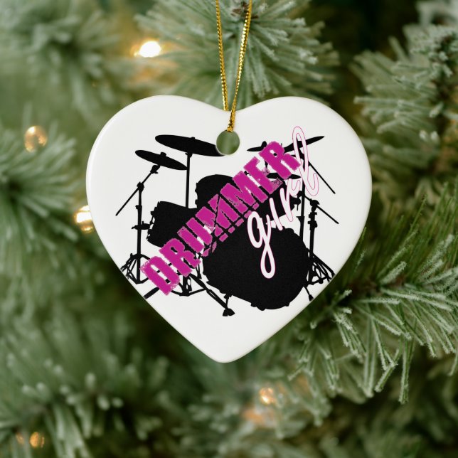 Drummer Girl Sticker Ceramic Ornament (Tree)