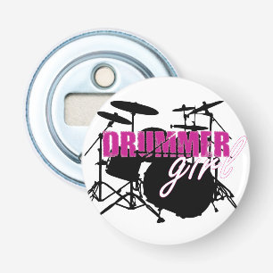 Drummer Girl with Fun Purple and Black Grunge Text Bottle Opener
