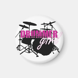 Drummer Girl with Fun Purple and Black Grunge Text Magnet