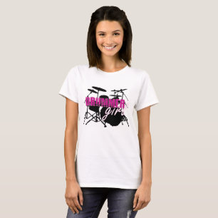 Drummer Girl with Fun Purple and Black Grunge Text T-Shirt