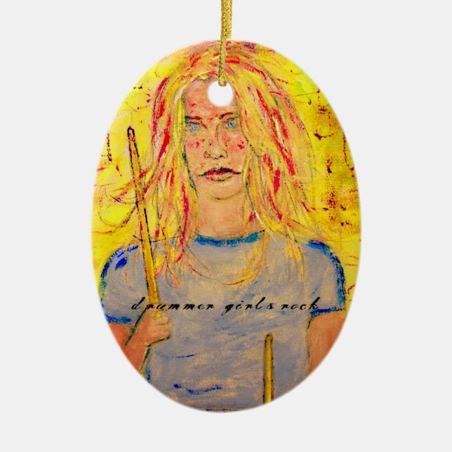 drummer girls rock ceramic ornament (Front)