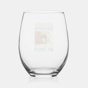 Drummer Grandpa Like a Regular Grandpa But Cooler Stemless Wine Glass