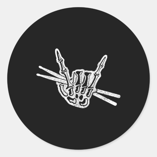 Drummer Halloween Skeleton Hand Rock and Roll Drum Classic Round Sticker (Front)