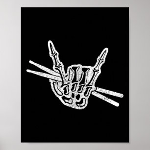 Drummer Halloween Skeleton Hand Rock and Roll Drum Poster