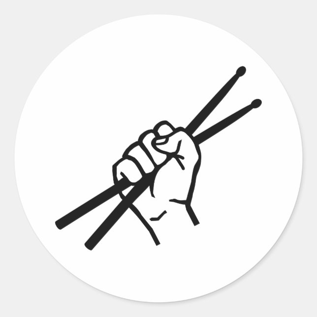 Drummer hand drumsticks classic round sticker (Front)