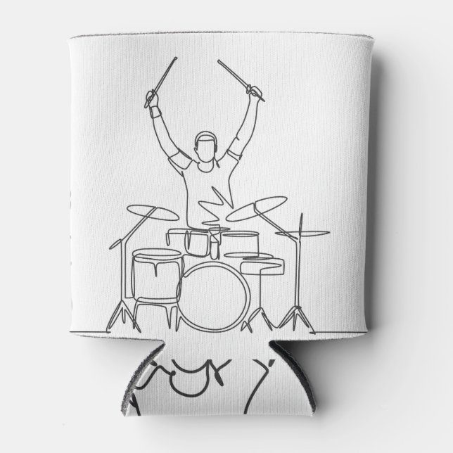 Drummer Joy: Single Line Vintage. Can Cooler (Front)