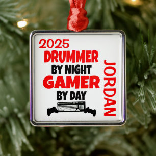 Drummer Loves Playing Video Games Metal Ornament