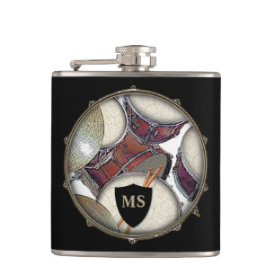 Drummer Monogram Snare Drum Kit Drumstick Musician Hip Flask