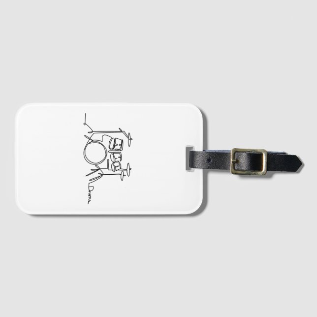 Drummer Music Design One-Line Drums  Luggage Tag (Front Horizontal)