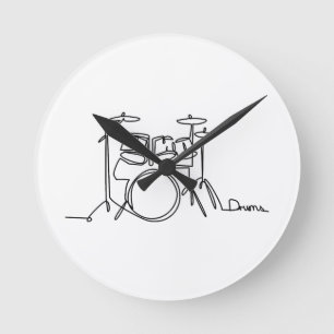 Drummer Music Design One-Line Drums  Round Clock