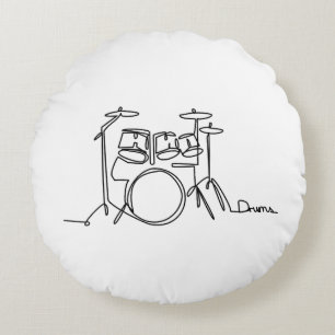 Drummer Music Design One-Line Drums Round Cushion