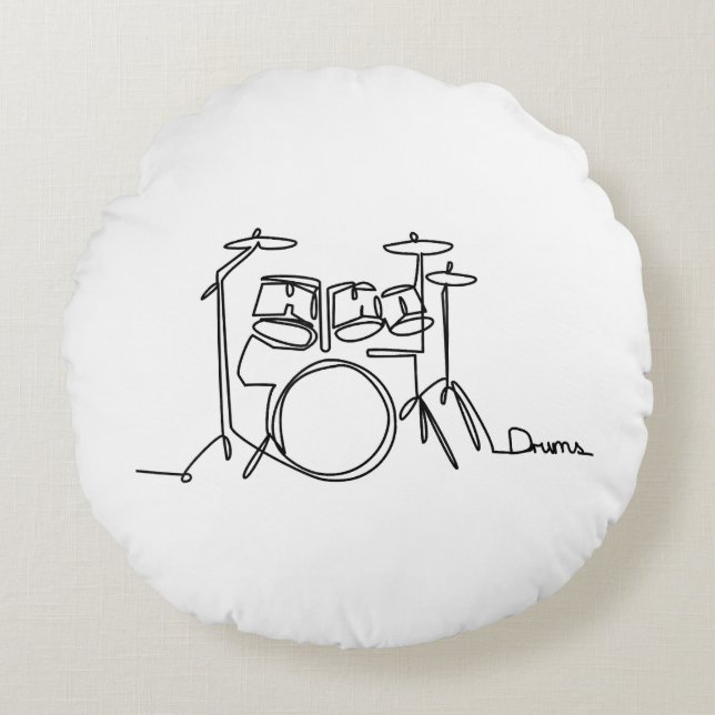 Drummer Music Design One-Line Drums  Round Cushion (Front)