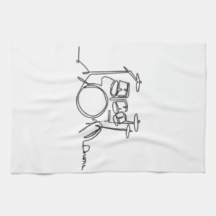 Drummer Music Design One-Line Drums  Tea Towel