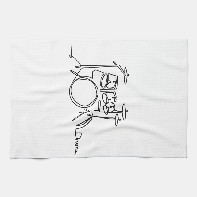 Drummer Music Design One-Line Drums  Tea Towel (Horizontal)