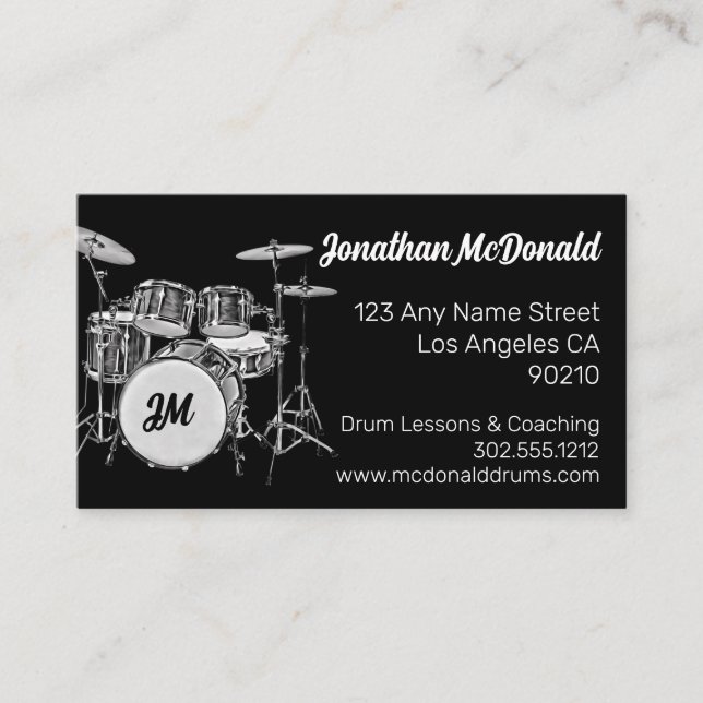 Drummer Musician Drum Kit Music Teacher Drumming B Business Card (Front)