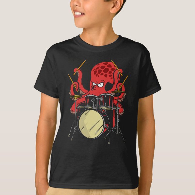 Drummer Octopus Drumsticks Drumset T-Shirt (Front)