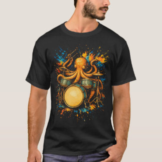 Drummer Octopus Playing Drums Funny Rock T-Shirt