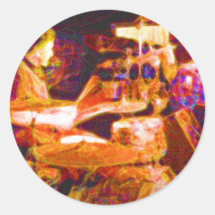 drummer on stage behind kit artistic.jpg classic round sticker