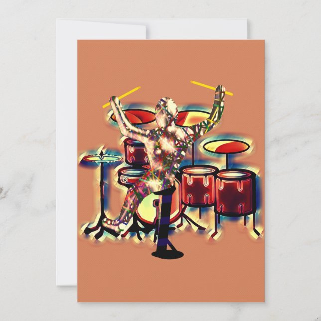 Drummer playing his drum set card (Front)
