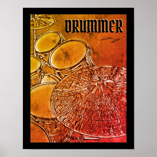 DRUMMER Poster Drum Kit Snare Cymbal Drumming Art (Front)