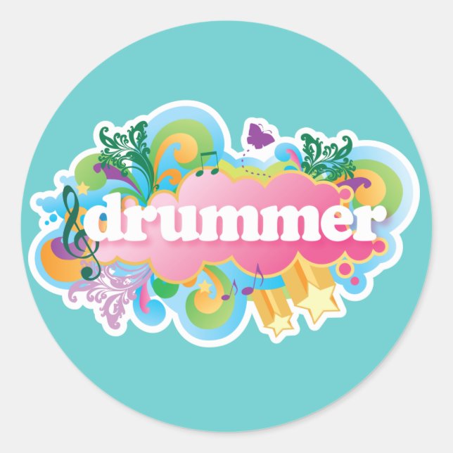 Drummer Retro Burst Classic Round Sticker (Front)