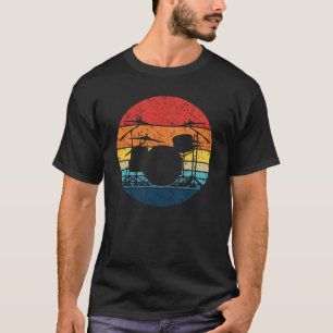 Drummer Retro Drum Set Silhouette Illustration T-Shirt