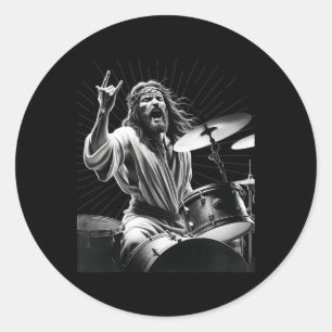 Drummer Rock Jesus Drumming  Classic Round Sticker